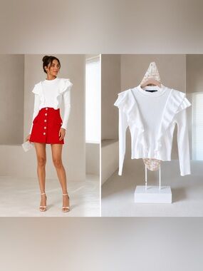 Veronica Beard Jeans White Dawson Ruffle long sleeve Top size S